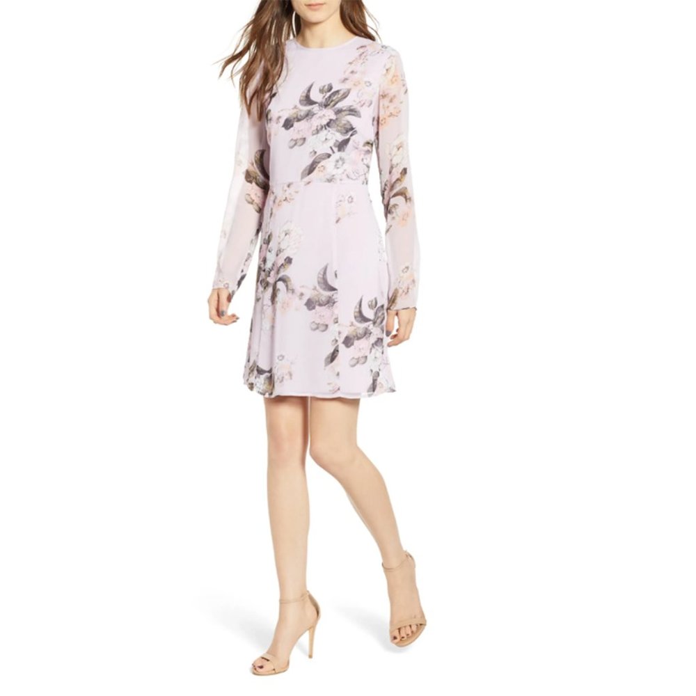 NWT Leith Long Sheer Sleeve Floral Dress Purple XL